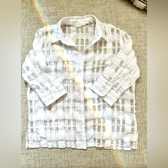 Marsh Landing White Modernist Burnout Gauze Funky Art-to-Wear Button Down Sz L - Picture 7 of 11